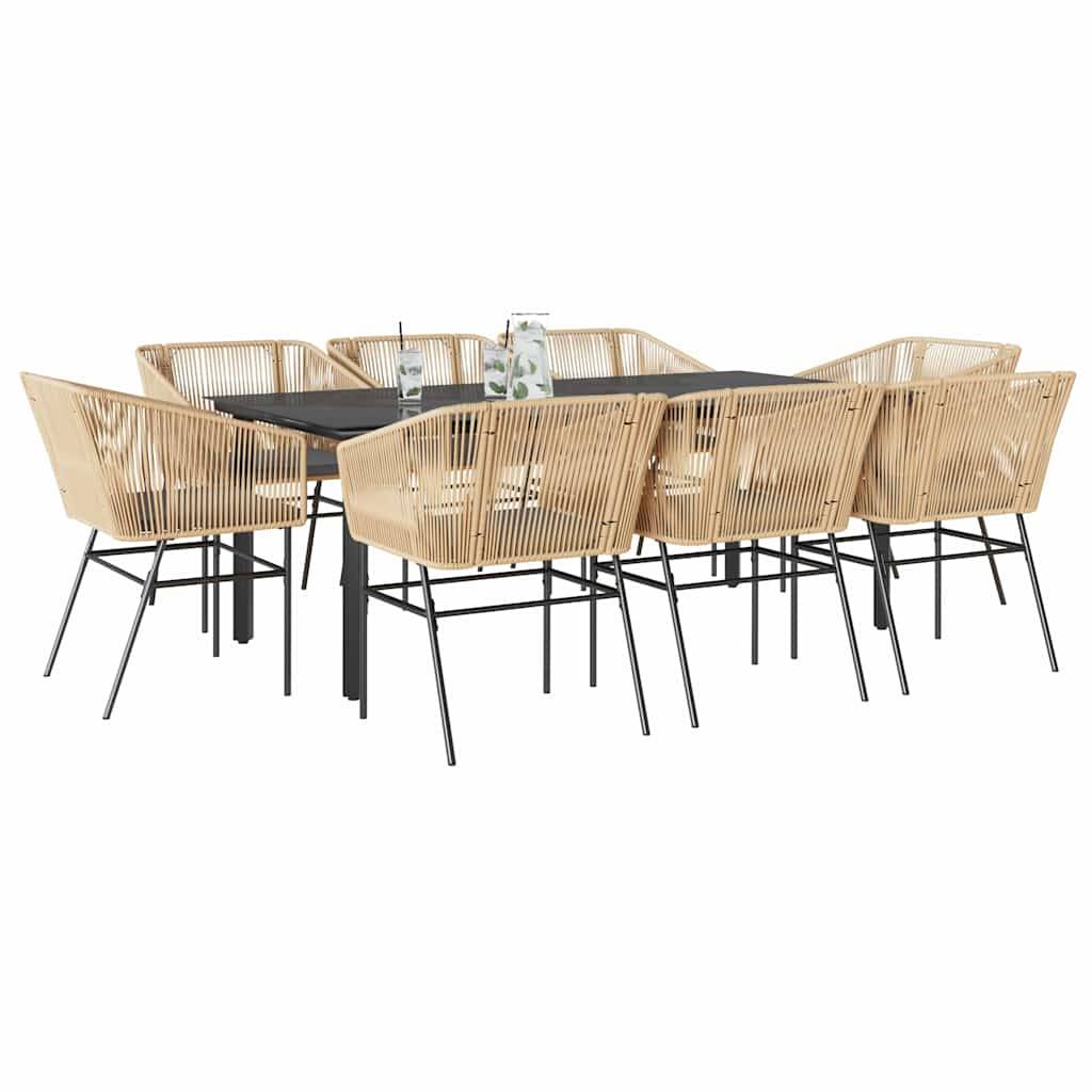 Vidaxl - Ensemble à manger jardin coussins 9pcs marron poly rotin verre vidaXL 3334624 - Image 1
