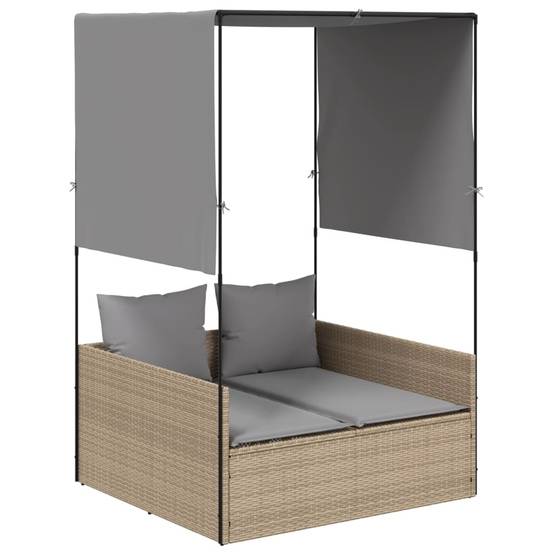 Bain de Soleil Double Toit Résine Tressée Coussins Jardin Beige – ComfortXL Outdoor Living - Image 2