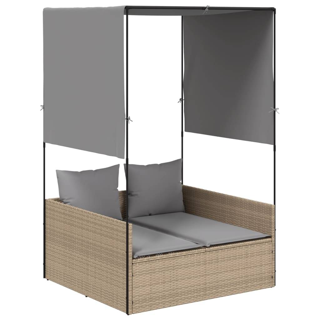 Bain de Soleil Double Toit Résine Tressée Coussins Jardin Beige – ComfortXL Outdoor Living - Image 2