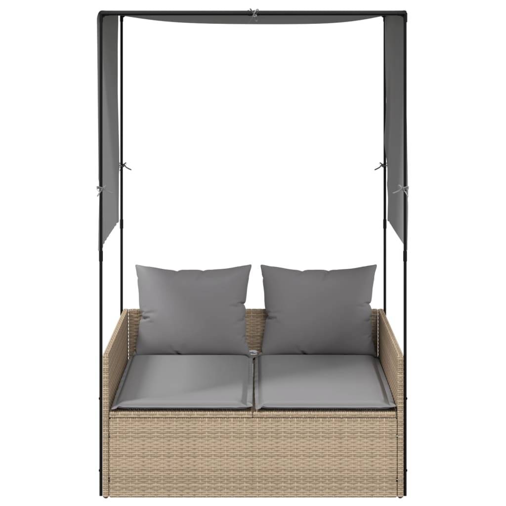 Bain de Soleil Double Toit Résine Tressée Coussins Jardin Beige – ComfortXL Outdoor Living - Image 3