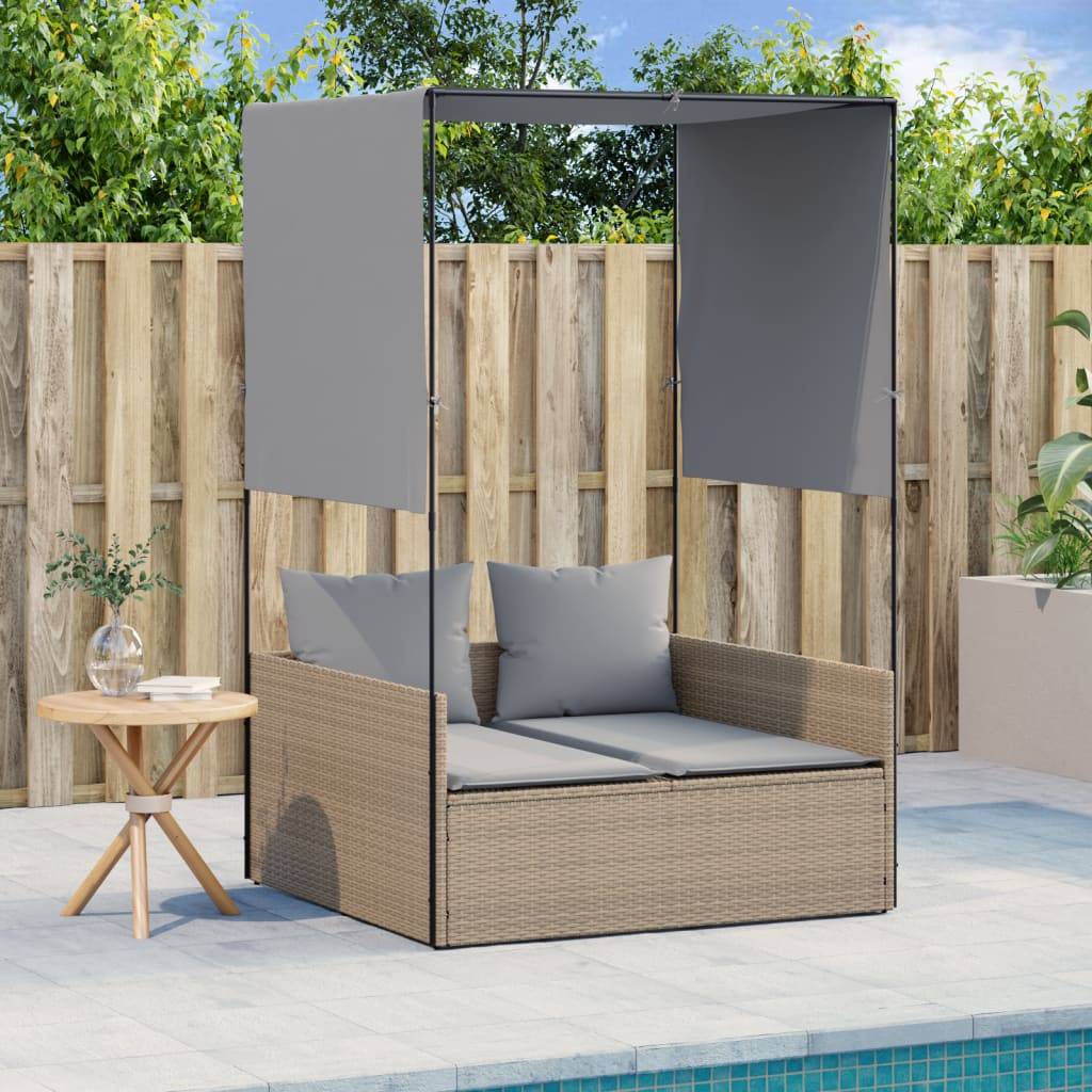 Bain de Soleil Double Toit Résine Tressée Coussins Jardin Beige – ComfortXL Outdoor Living - Image 1
