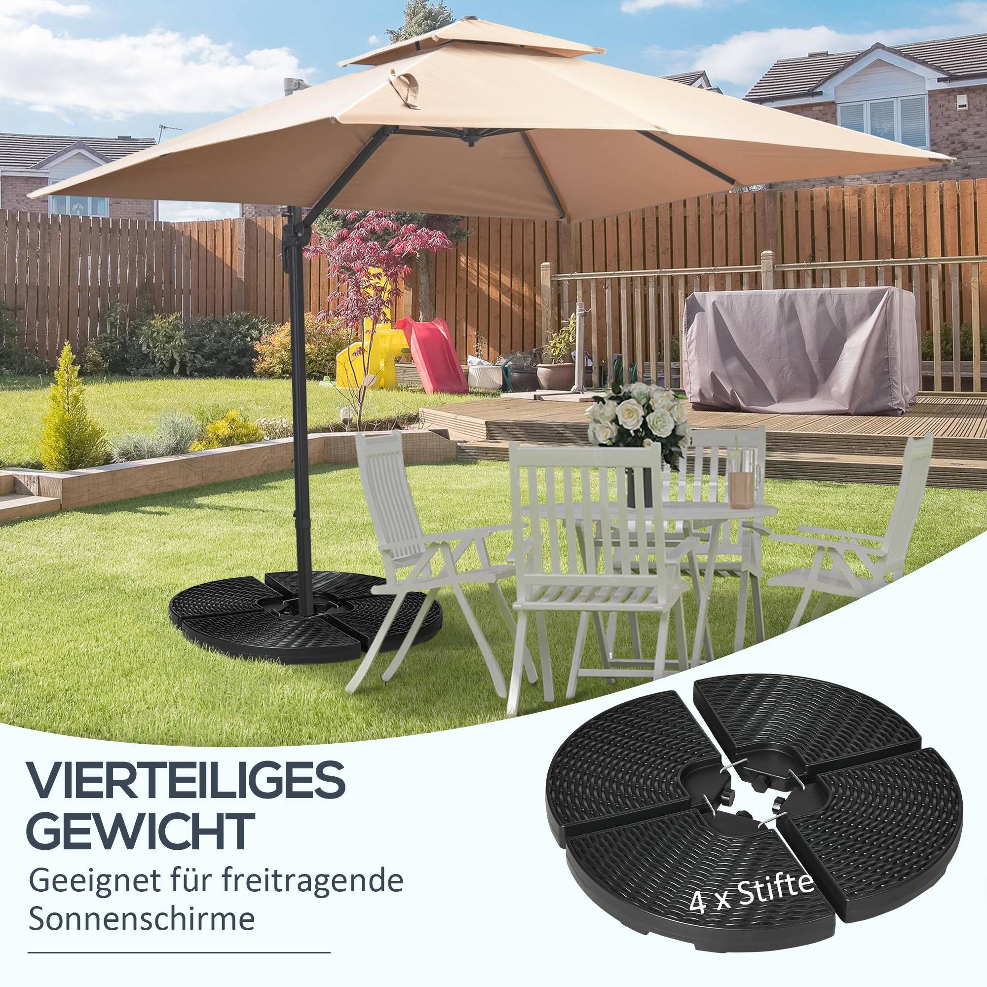 Poids parasol déporté plastique HDPE extérieur remplissage eau sable 100x100cm noir - ComfortXL Outdoor Living - Image 6