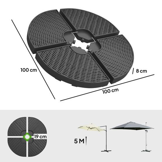 Poids parasol déporté plastique HDPE extérieur remplissage eau sable 100x100cm noir - ComfortXL Outdoor Living - Image 5