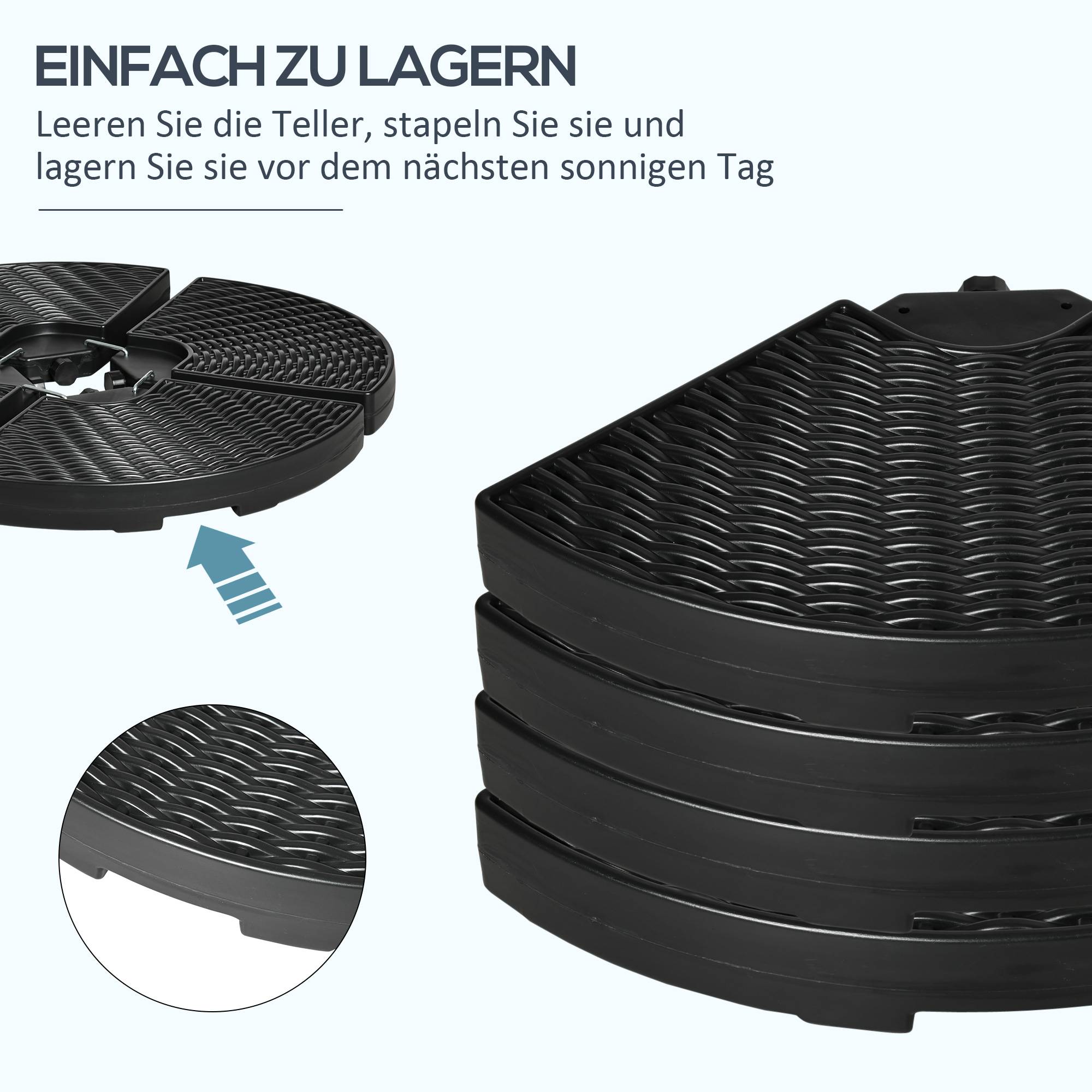 Poids parasol déporté plastique HDPE extérieur remplissage eau sable 100x100cm noir - ComfortXL Outdoor Living - Image 9