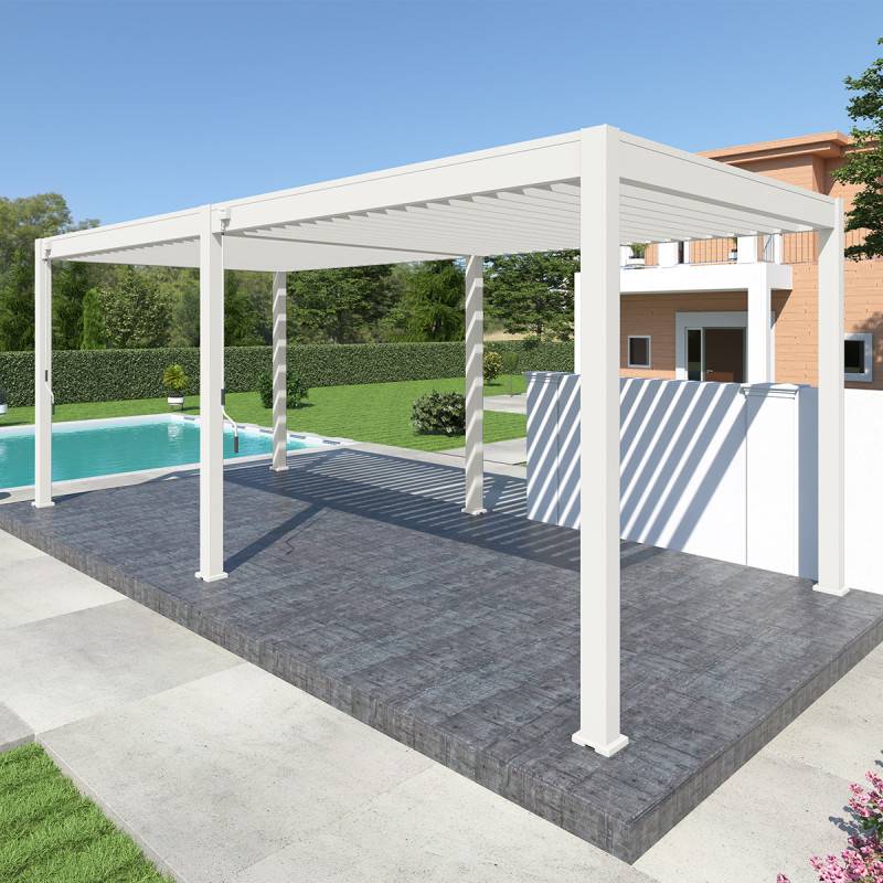 Ombrea - Pergola bioclimatique Ombréa autoportante VS - 3x6M Blanc + 2 stores - Image 4