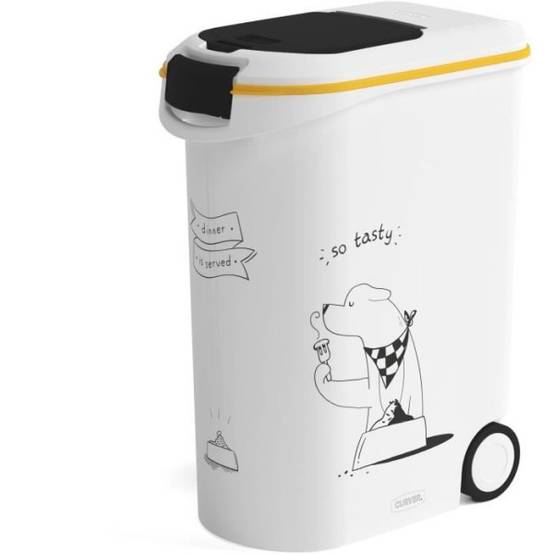 CURVER Conteneur a croquettes pour chien a roulettes 20 kg - 54L - Le diner et servi - Image 1