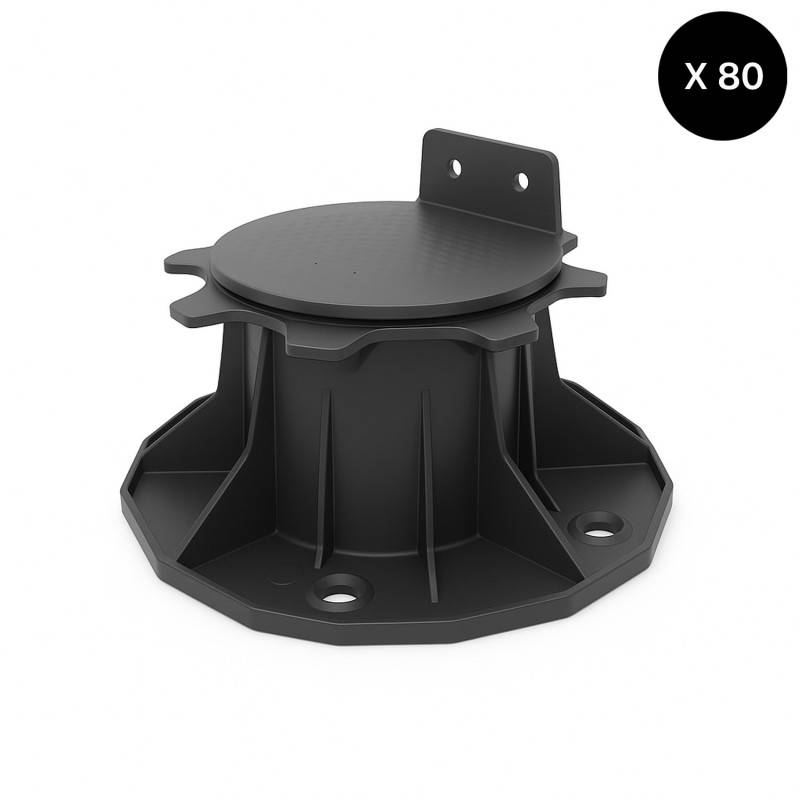 CARTON DE 80 PLOTS RÉGLABLES 66 À 145 MM POUR TERRASSE BOIS ET COMPOSITE - Coloris - Noir - Image 1
