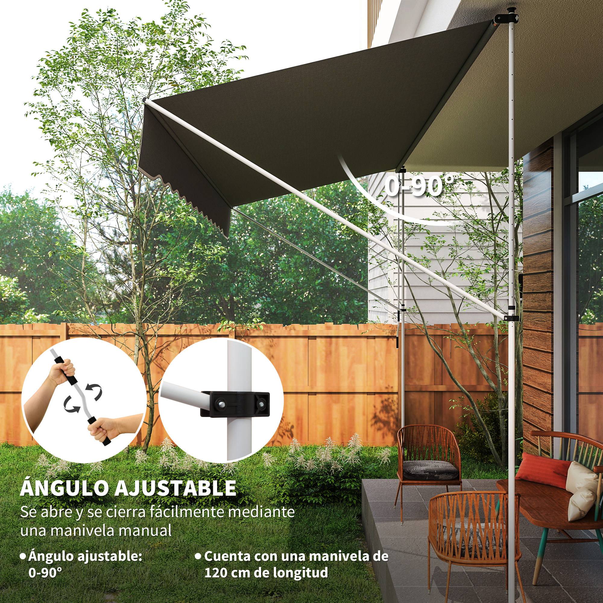 Store banne rétractable manuel 4 x 1,2 m, hauteur réglable de 170 à 280 cm, manivelle, anti-UV et imperméable, sans perçage, gris foncé - Image 8