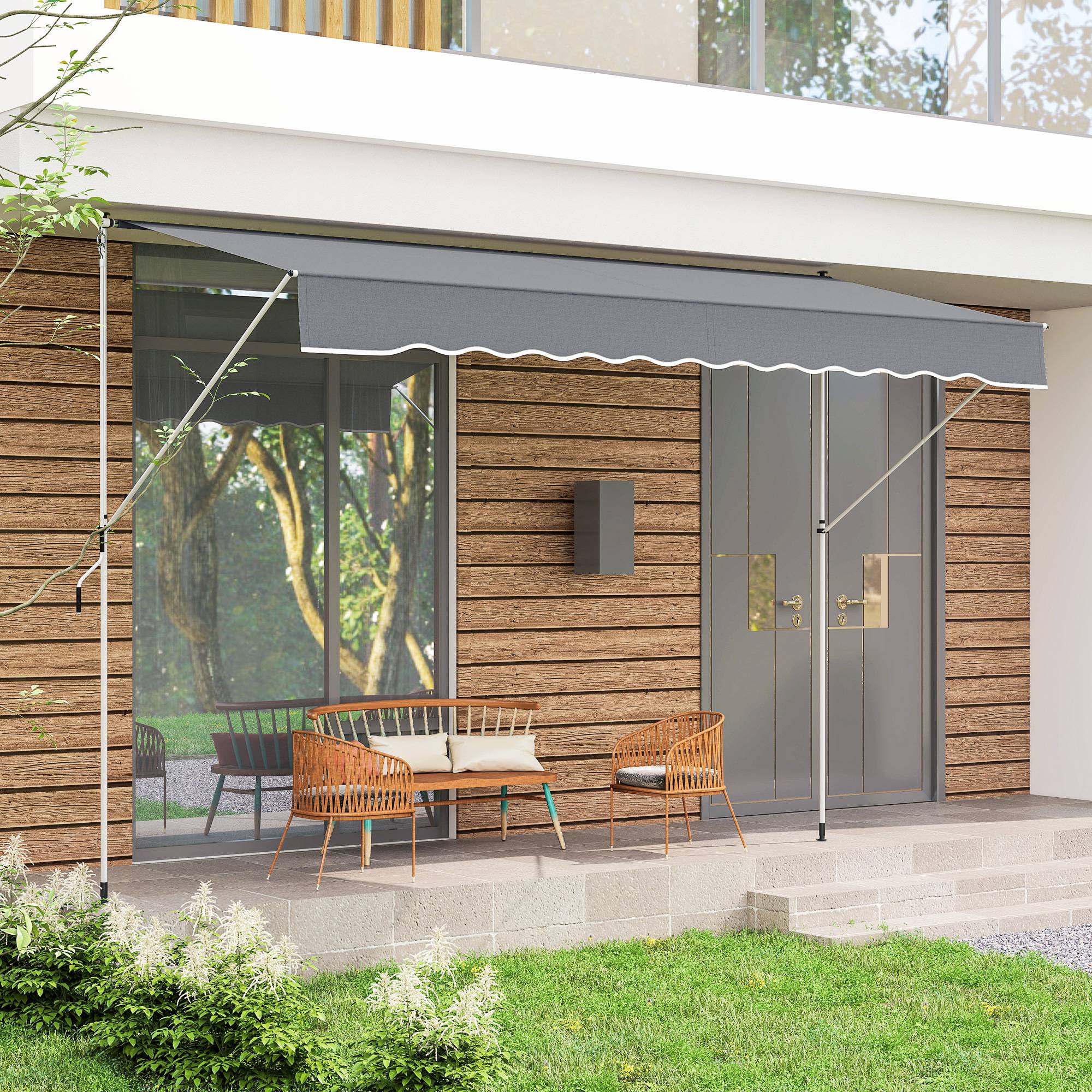 Store banne rétractable manuel 4 x 1,2 m, hauteur réglable de 170 à 280 cm, manivelle, anti-UV et imperméable, sans perçage, gris foncé - Image 4
