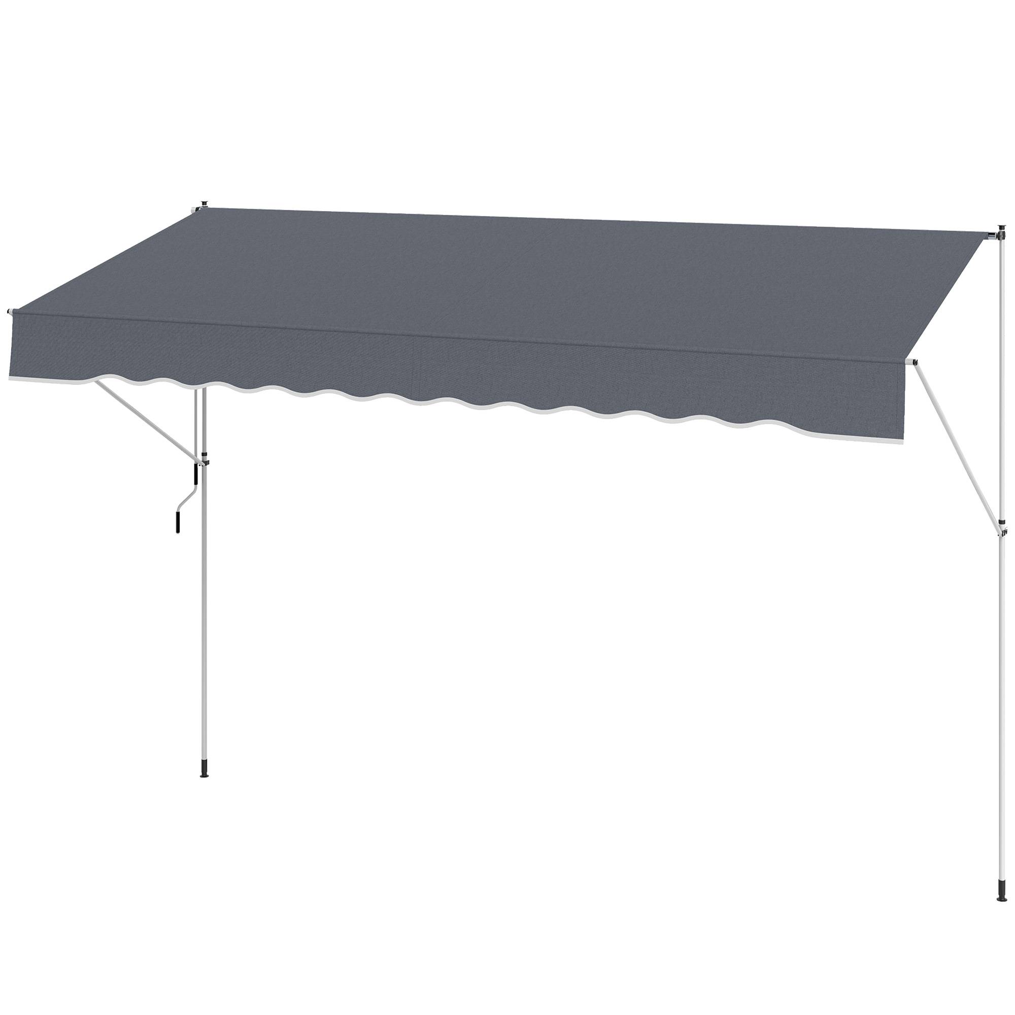 Store banne rétractable manuel 4 x 1,2 m, hauteur réglable de 170 à 280 cm, manivelle, anti-UV et imperméable, sans perçage, gris foncé - Image 2