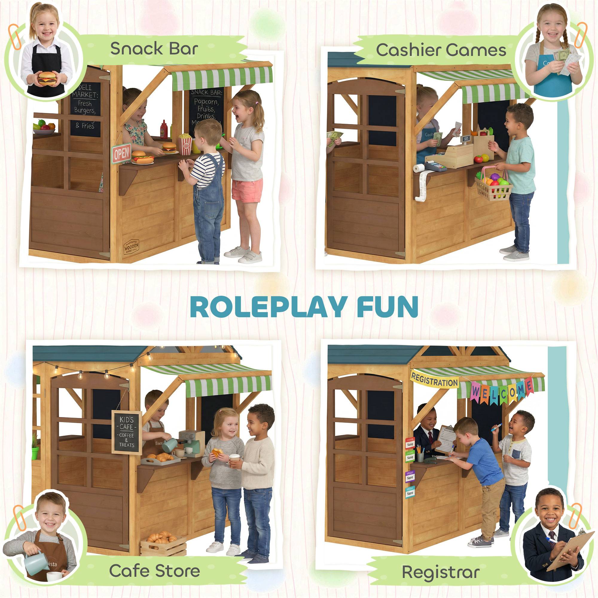 Cabane enfant extérieur pliable avec porte, fenêtres, stations de service, auvents de pluie, tableaux noirs, jaune - Image 10