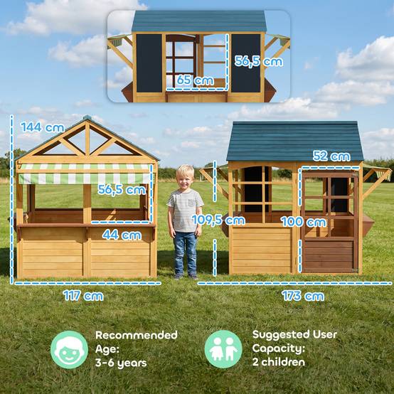 Cabane enfant extérieur pliable avec porte, fenêtres, stations de service, auvents de pluie, tableaux noirs, jaune - Image 5