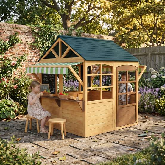 Cabane enfant extérieur pliable avec porte, fenêtres, stations de service, auvents de pluie, tableaux noirs, jaune - Image 4
