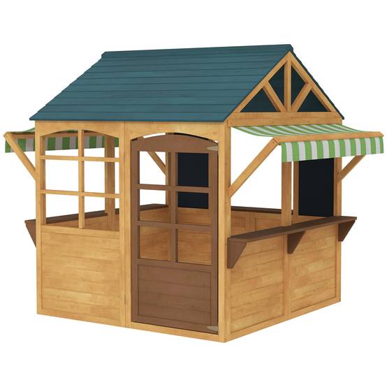 Cabane enfant extérieur pliable avec porte, fenêtres, stations de service, auvents de pluie, tableaux noirs, jaune - Image 2