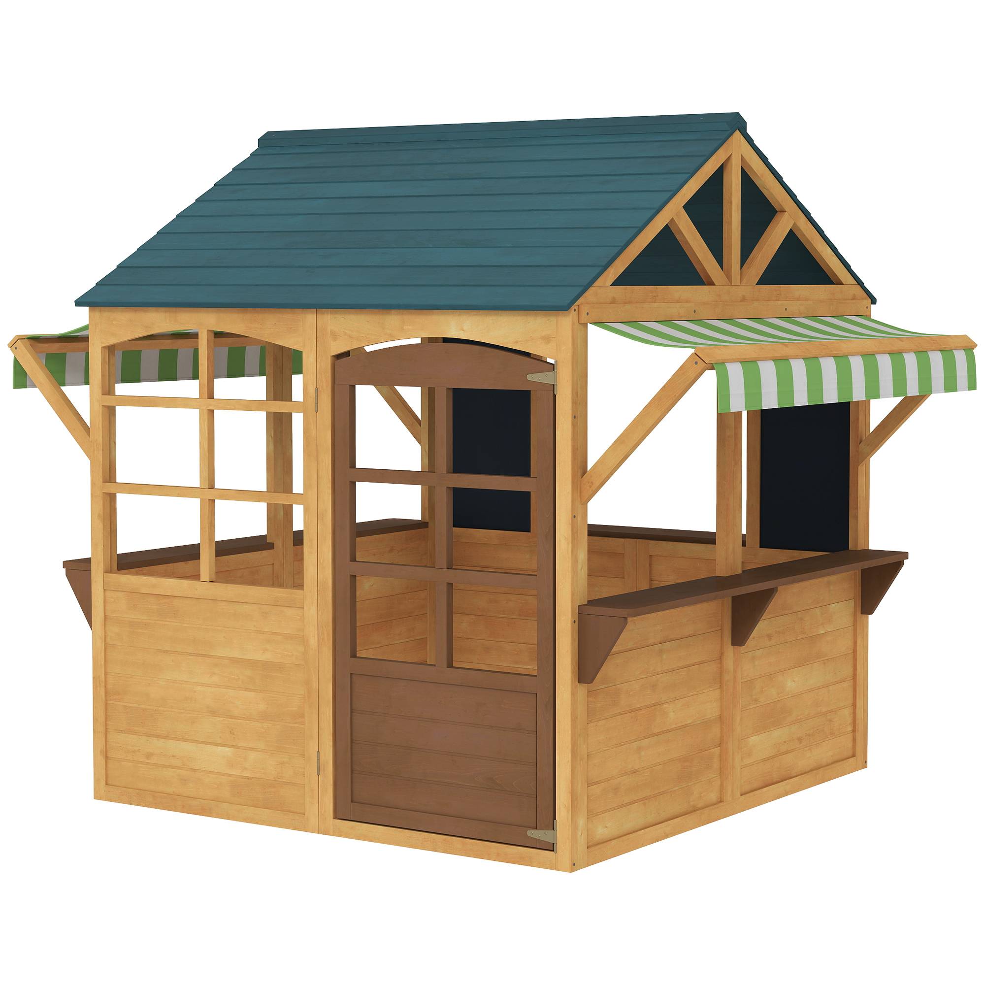 Cabane enfant extérieur pliable avec porte, fenêtres, stations de service, auvents de pluie, tableaux noirs, jaune - Image 2
