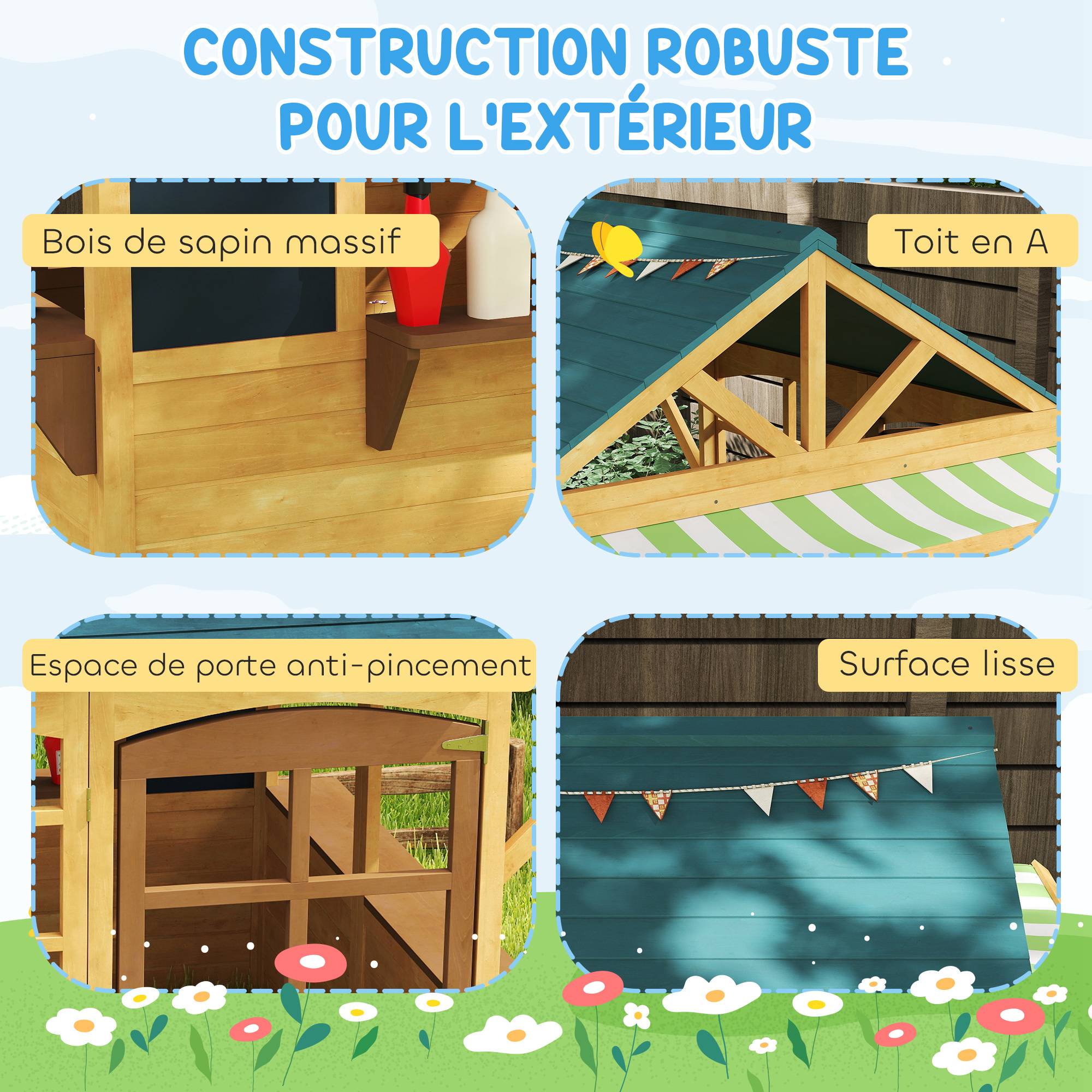 Cabane enfant extérieur pliable avec porte, fenêtres, stations de service, auvents de pluie, tableaux noirs, jaune - Image 9