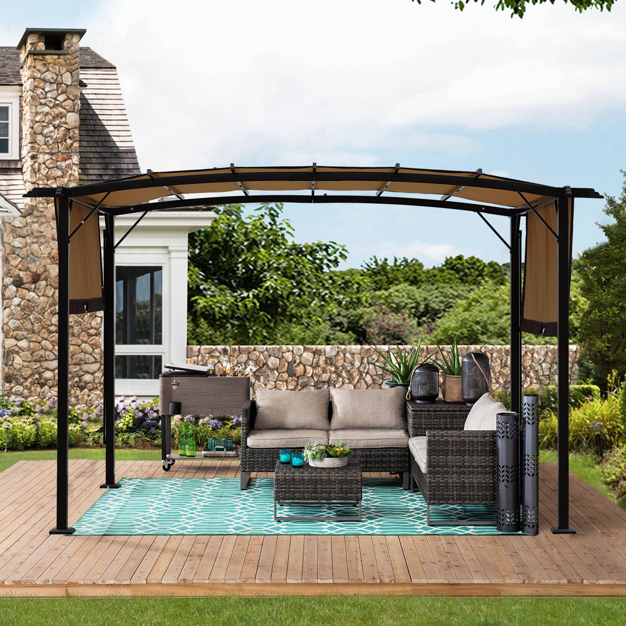 Toile de rechange pergola polyester terrasse jardin anti-UV imperméable 490x217cm beige - ComfortXL Outdoor Living - Image 1