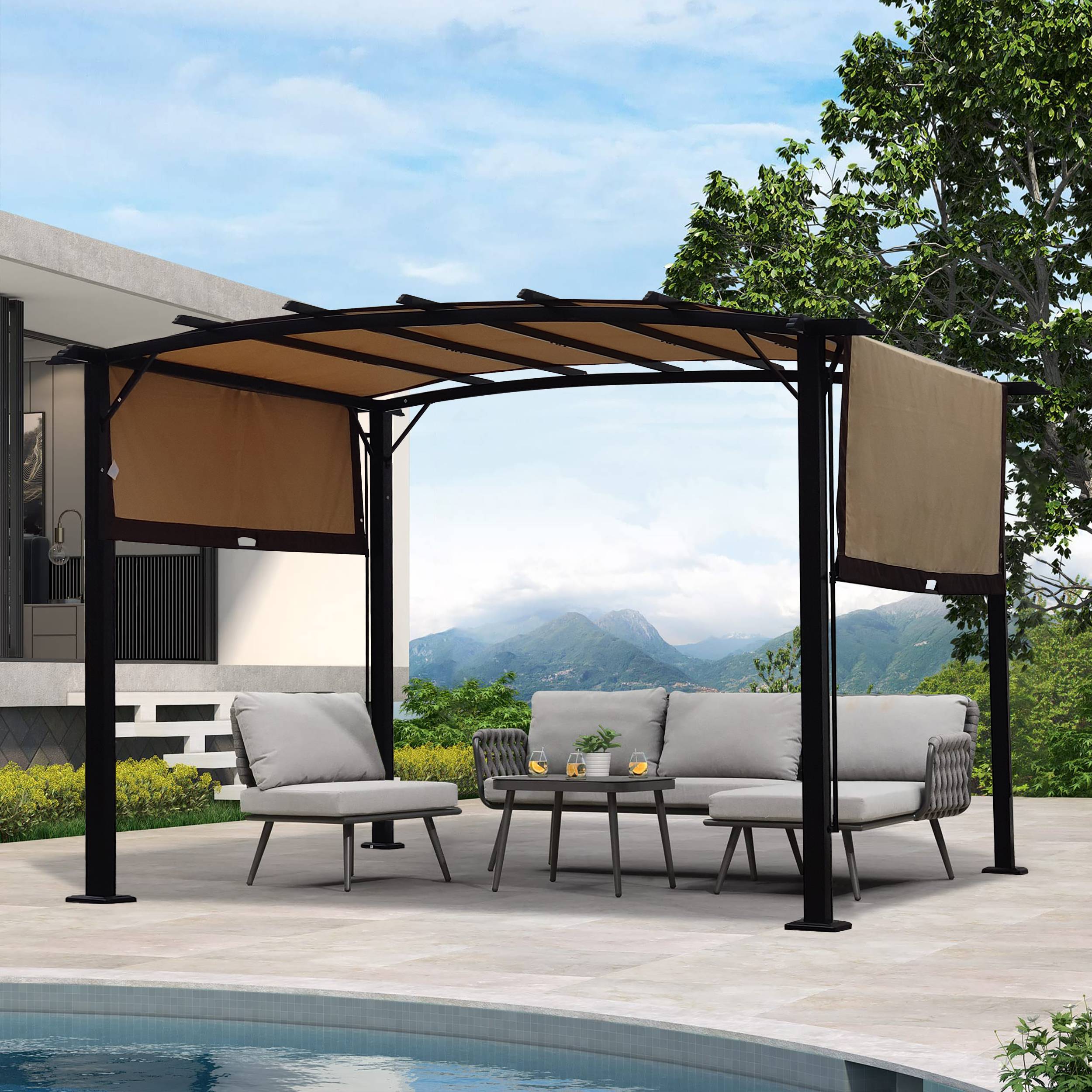 Toile de rechange pergola polyester terrasse jardin anti-UV imperméable 490x217cm beige - ComfortXL Outdoor Living - Image 10