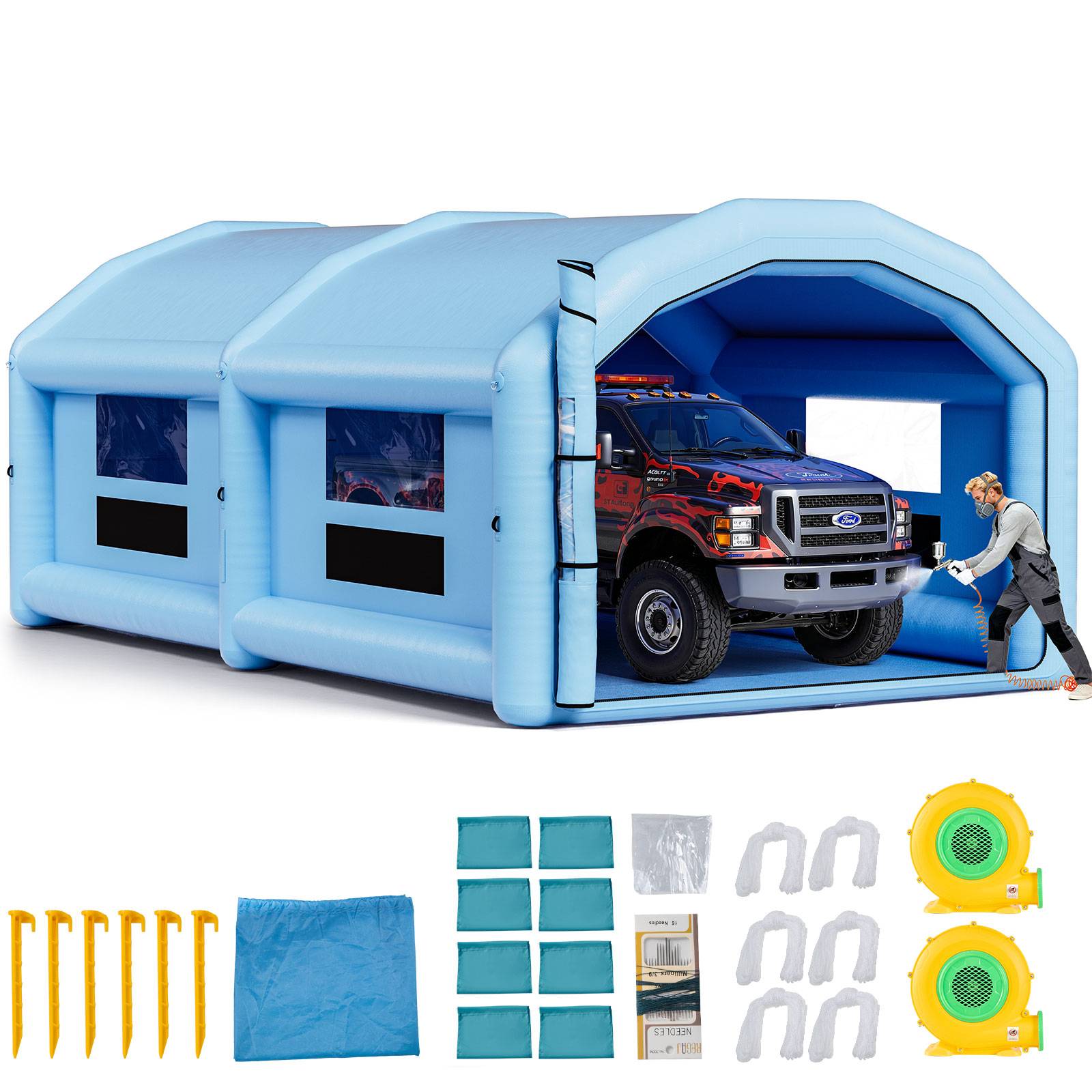 Vevor - VEVOR Cabine de peinture gonflable 10 x 6 x 4 m, tente de pulvérisation pour voiture, ventilateurs 950 W+1100 W, filtration double, tissu Oxford - Image 1