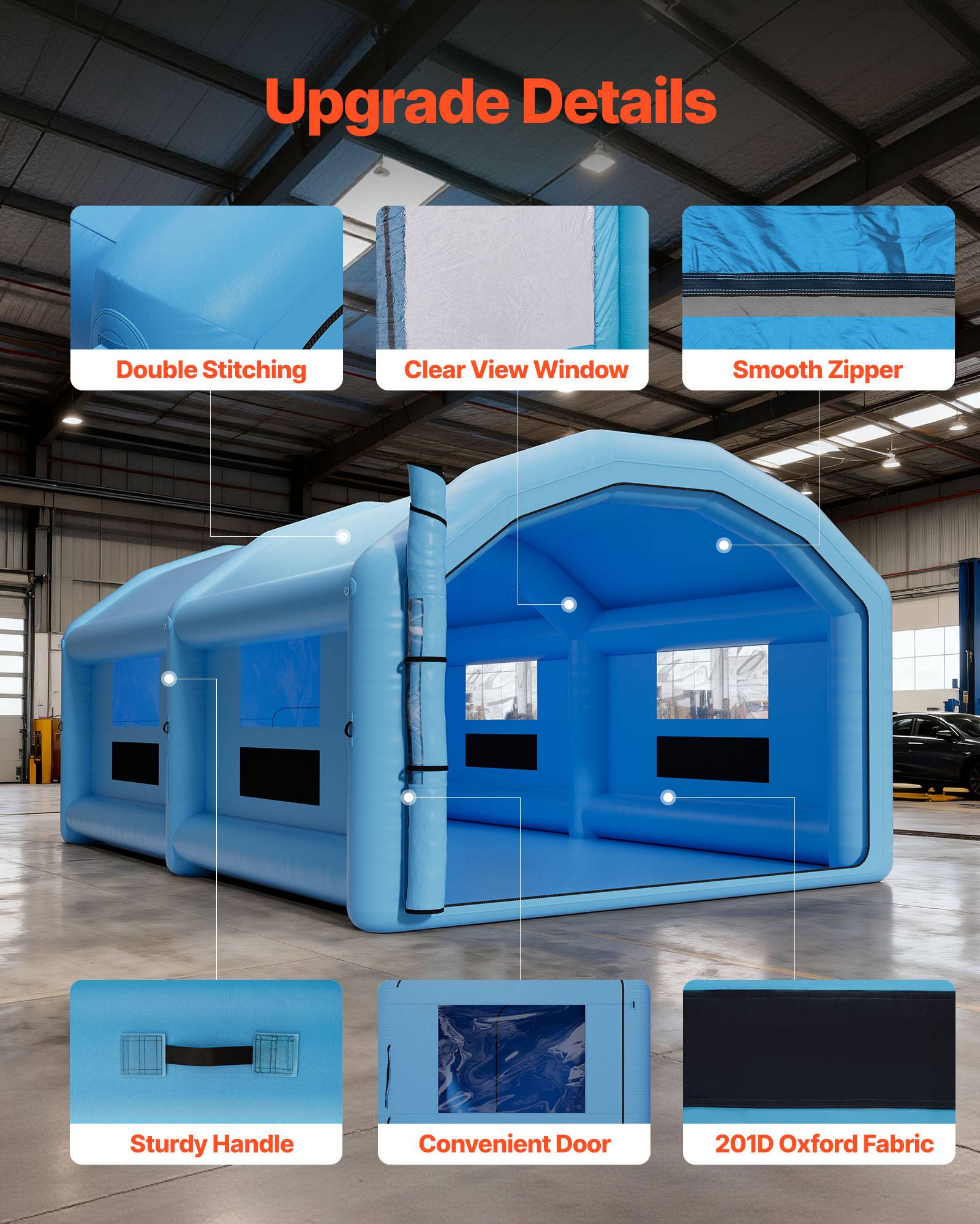 Vevor - VEVOR Cabine de peinture gonflable 10 x 6 x 4 m, tente de pulvérisation pour voiture, ventilateurs 950 W+1100 W, filtration double, tissu Oxford - Image 5