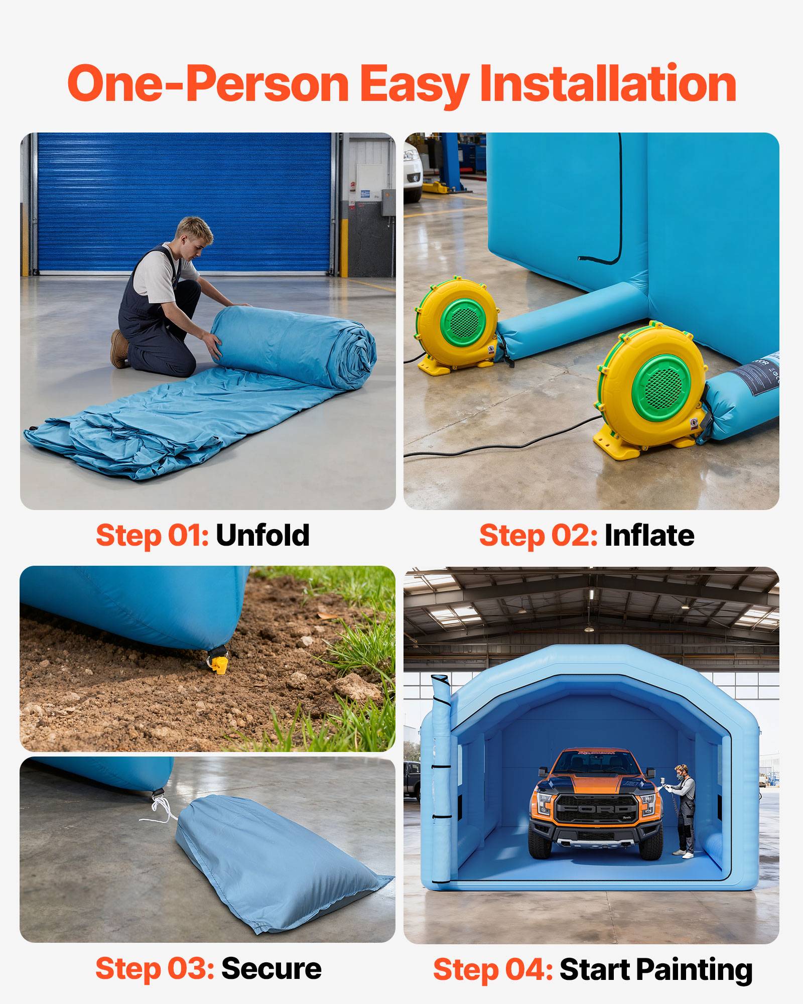 Vevor - VEVOR Cabine de peinture gonflable 10 x 6 x 4 m, tente de pulvérisation pour voiture, ventilateurs 950 W+1100 W, filtration double, tissu Oxford - Image 7