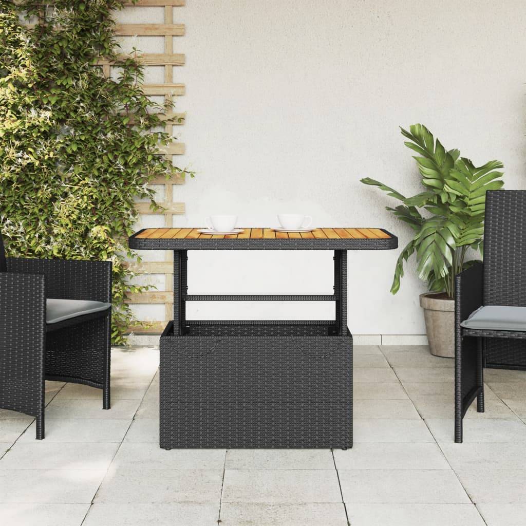 Table de Jardin Rectangulaire Noire 90cm à Plateau Relevable en Bois d'Acacia, Hauteur Ajustable – ComfortXL Outdoor Living - Image 3
