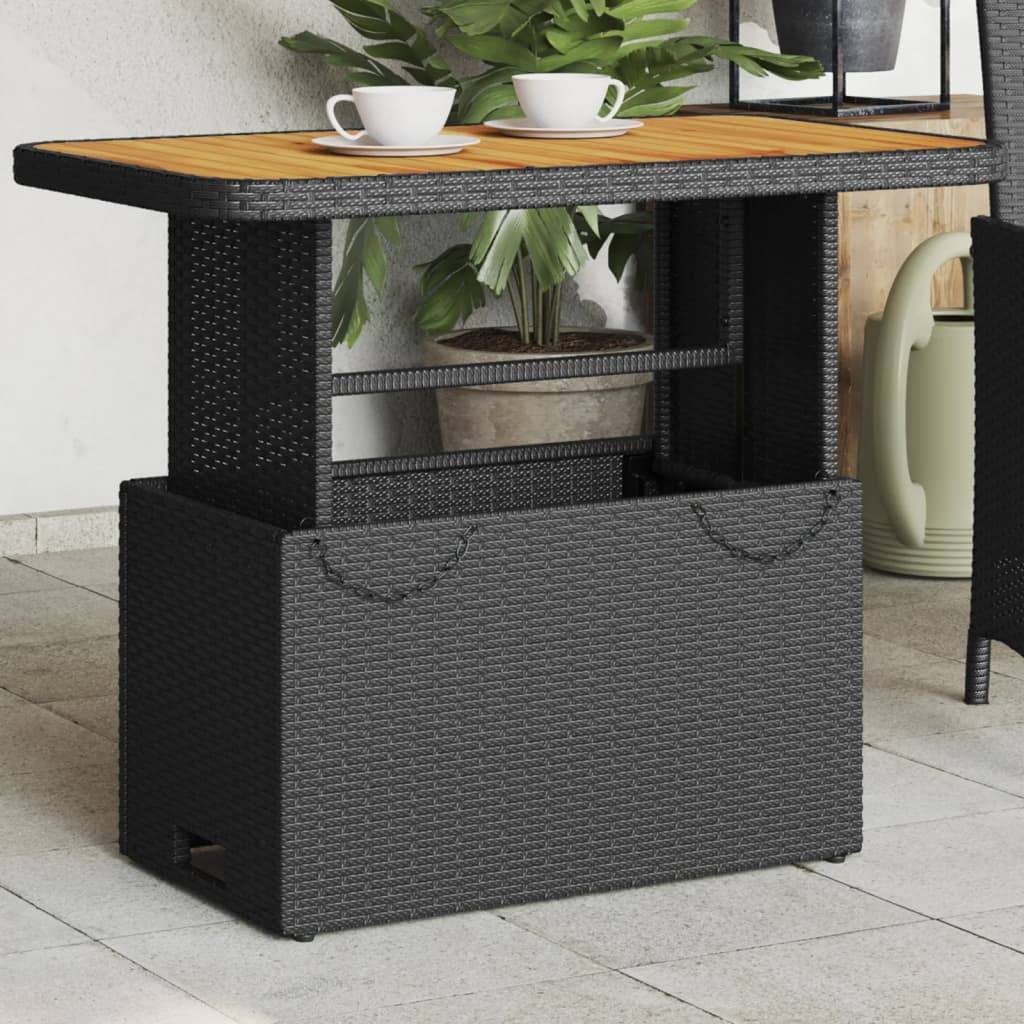 Table de Jardin Rectangulaire Noire 90cm à Plateau Relevable en Bois d'Acacia, Hauteur Ajustable – ComfortXL Outdoor Living - Image 1