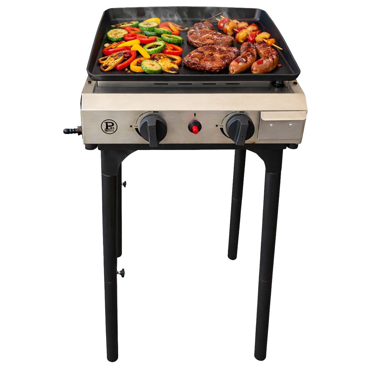 Intec - Plancha à gaz 4800W modulable 3 Hauteurs 2 Bruleurs Allumage Piezo - Plaque de cuisson Céramique 42x36cm INTEC - Image 1