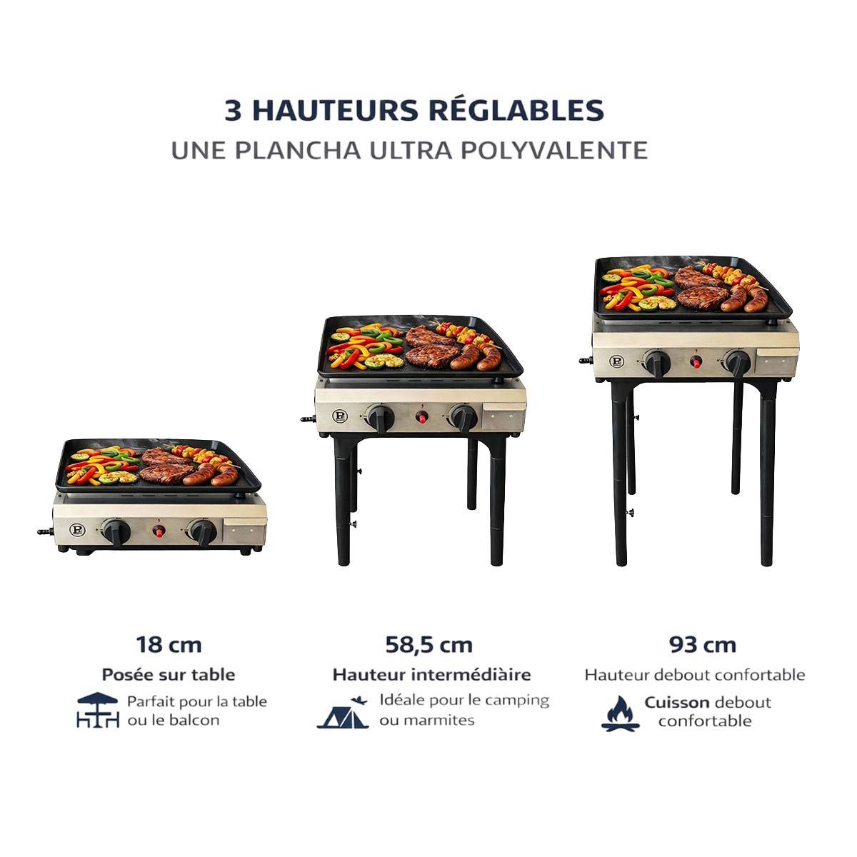 Intec - Plancha à gaz 4800W modulable 3 Hauteurs 2 Bruleurs Allumage Piezo - Plaque de cuisson Céramique 42x36cm INTEC - Image 2