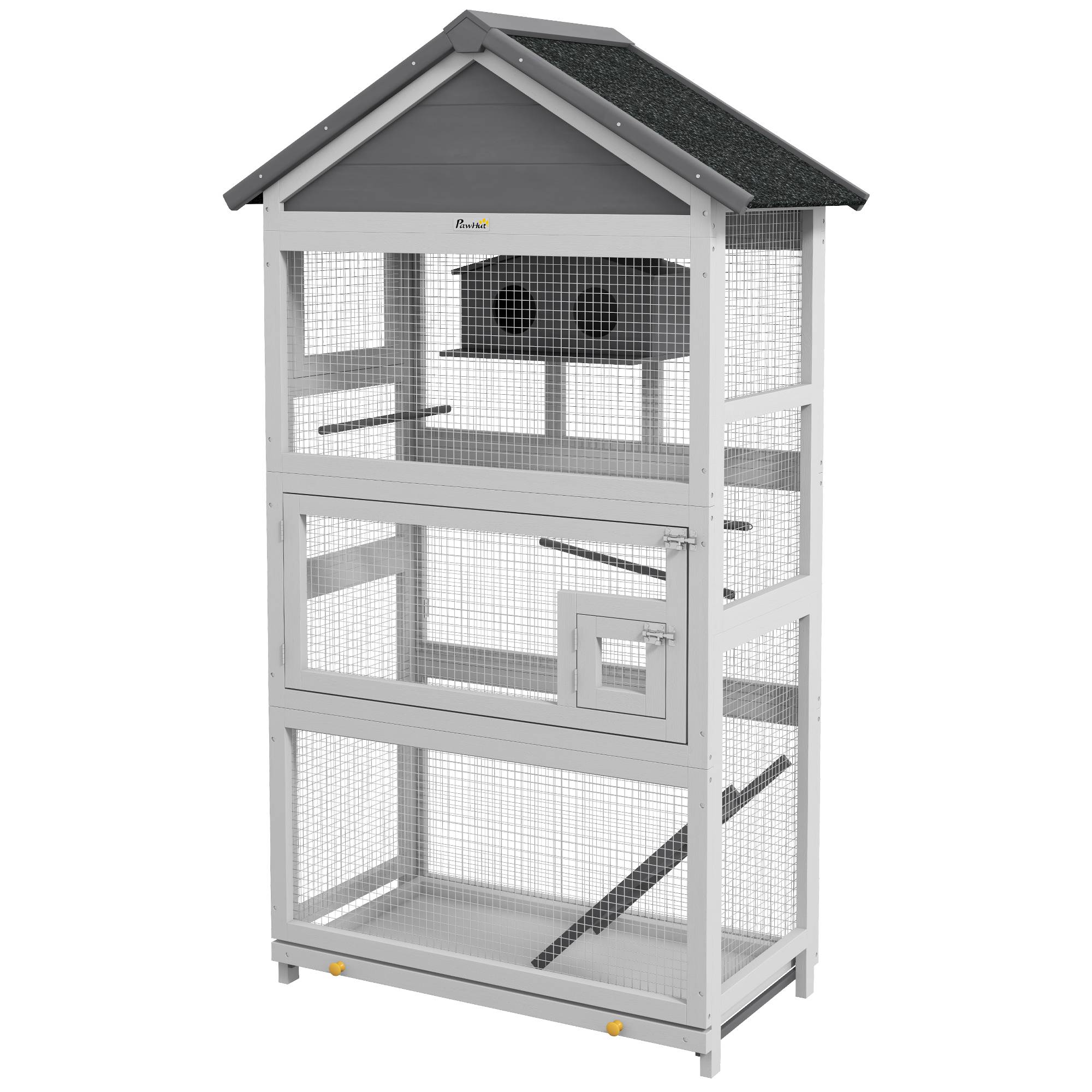 Sans Marque - Cage à oiseaux en bois cage perroquet aire de jeux toit asphalte imperméable 92 x 52 x 171 cm gris - Image 2