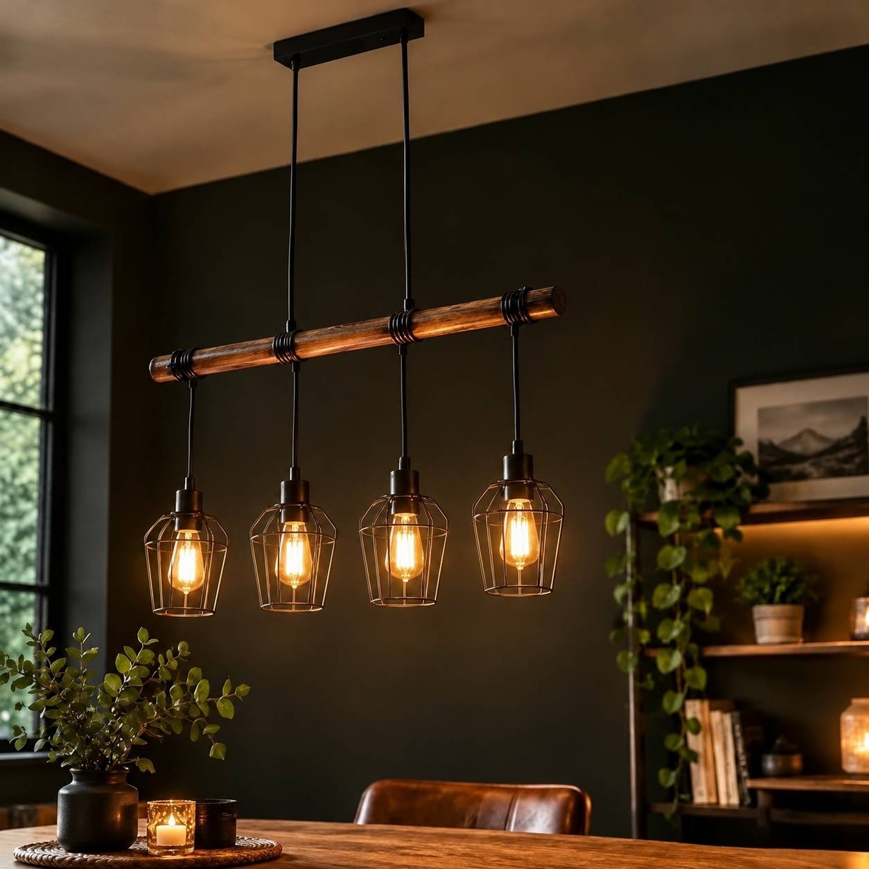 Suspension Vintage Bois Massif Abat Jour en Acier pour Salon - Image 3
