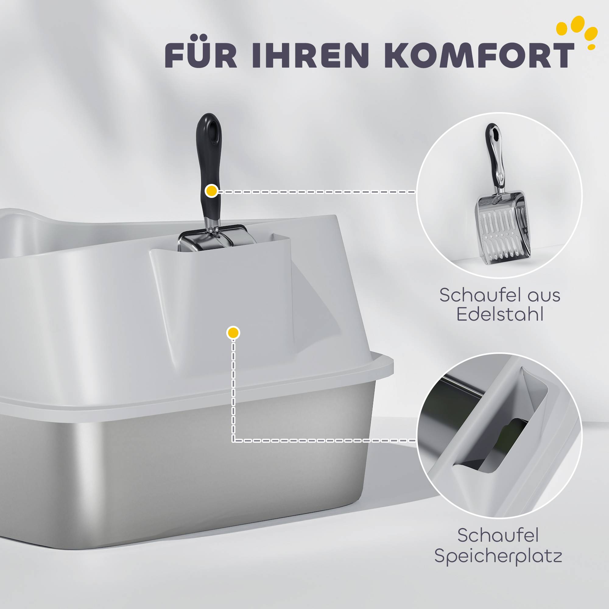Sans Marque - Litière inox ouverte, pelle, bord haut, pour grand chat -12kg, 69,8x50,3x29,8cm, Gris - Image 10