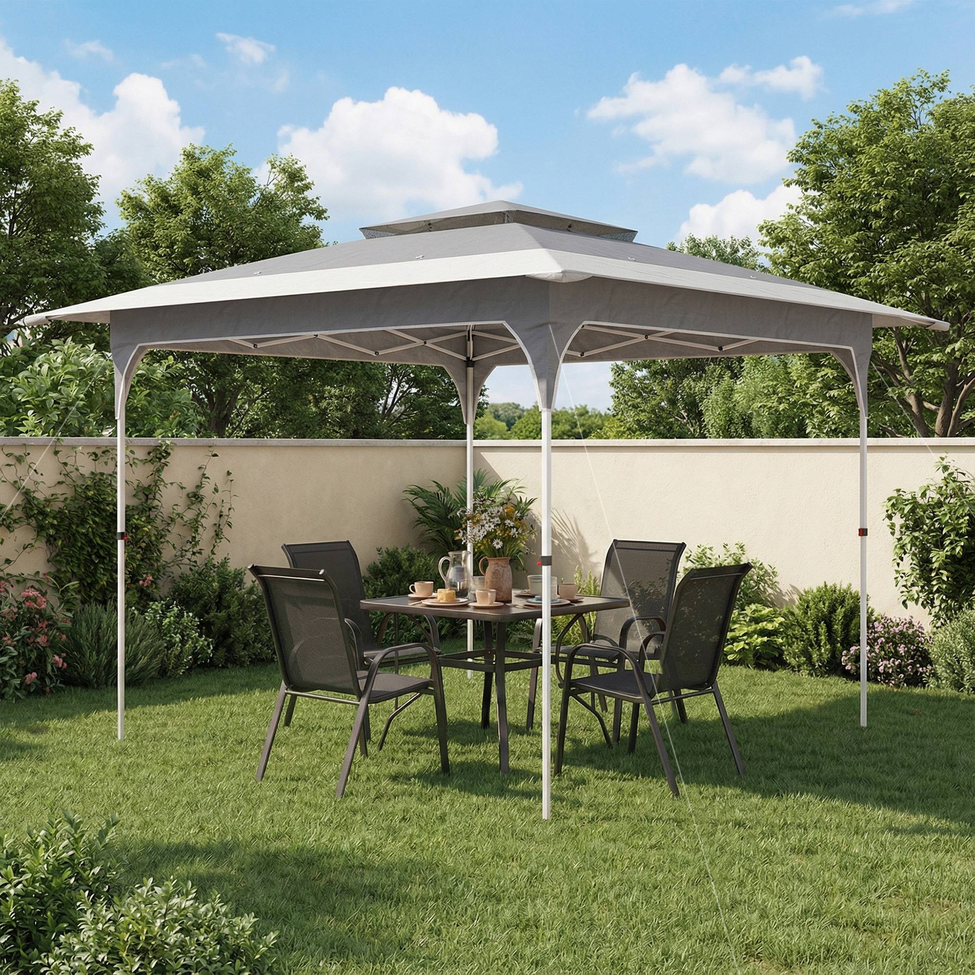 Tonnelle pliante 3,5 x 3,5 m avec double toit et sac de transport, en métal et tissu Oxford, gris foncé - Image 4
