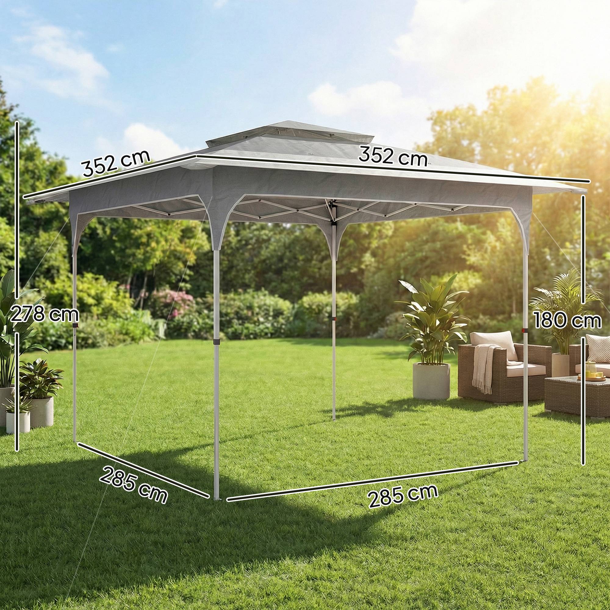 Tonnelle pliante 3,5 x 3,5 m avec double toit et sac de transport, en métal et tissu Oxford, gris foncé - Image 5
