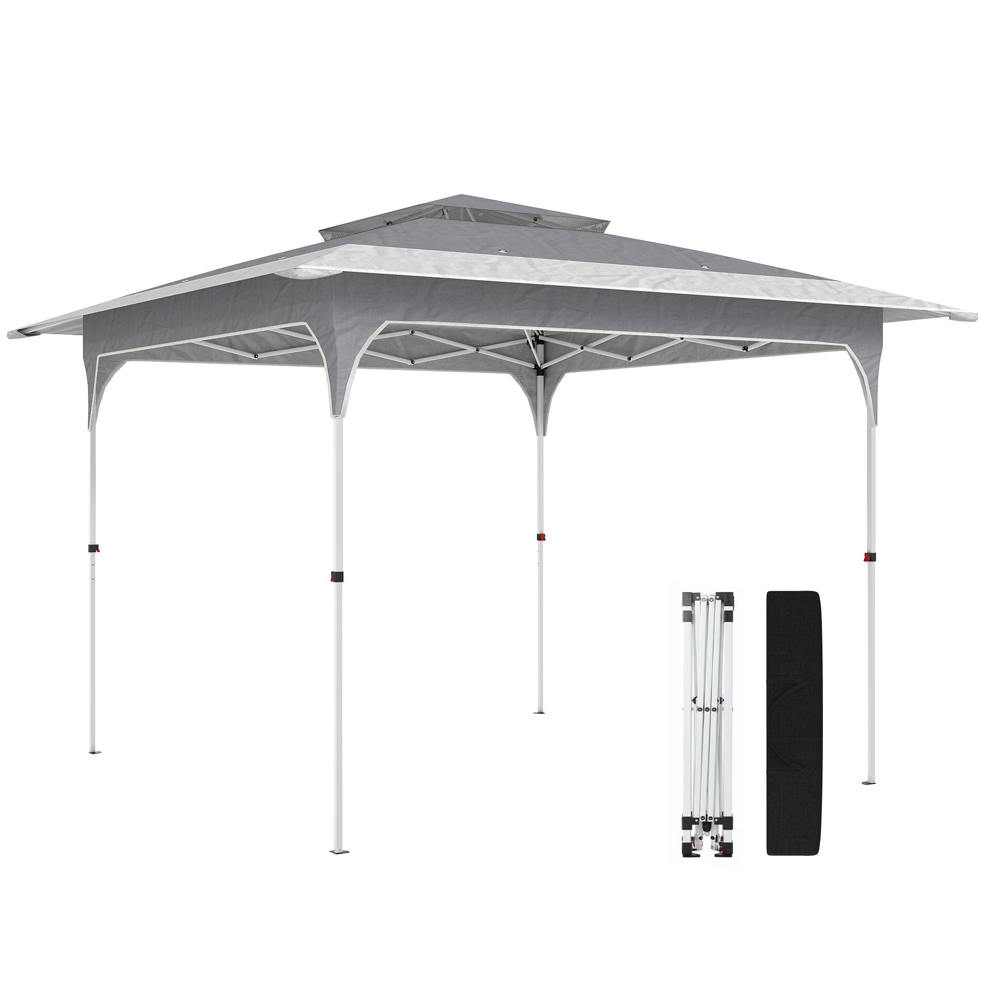 Tonnelle pliante 3,5 x 3,5 m avec double toit et sac de transport, en métal et tissu Oxford, gris foncé - Image 1