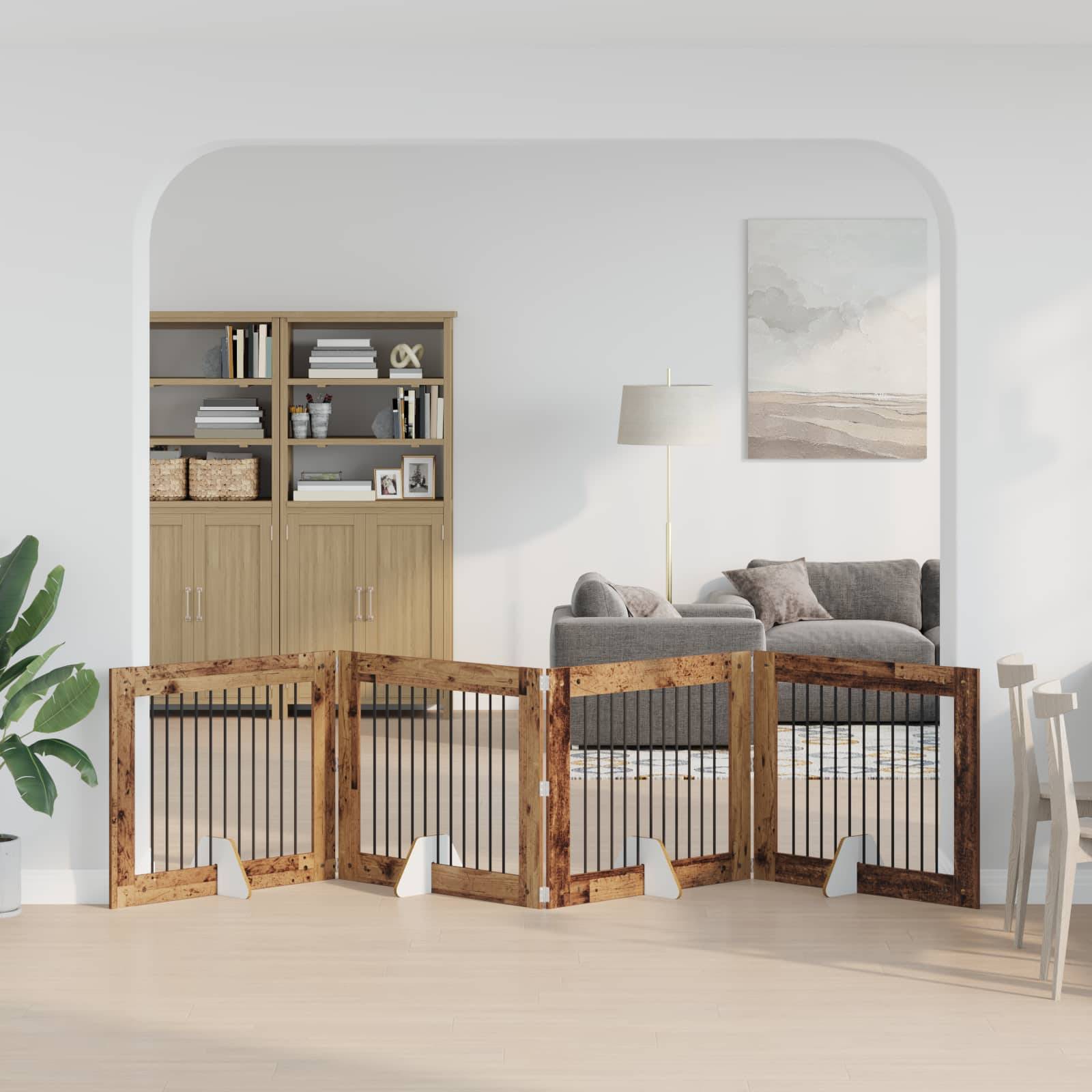 ComfortXL - Clôture chien modulable bois intérieur pliable 401cm finition bois ancien - ComfortXL Outdoor Living - Image 1
