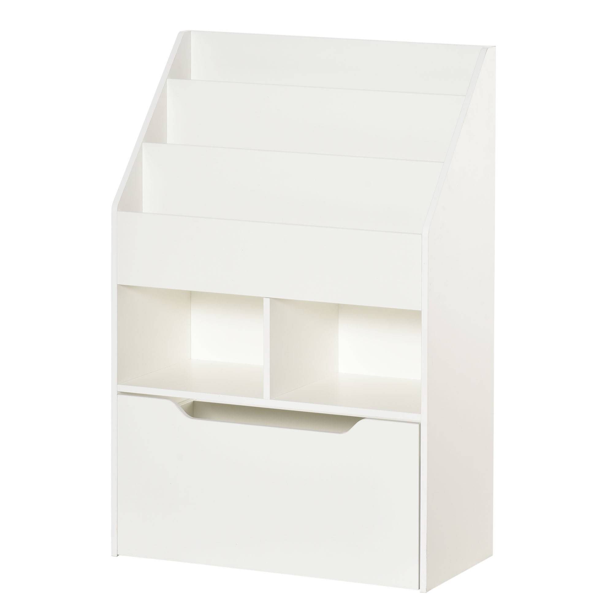 Étagère bois blanche 3 compartiments 2 cubes tiroir mobile 4 roulettes rangement enfant 60 × 29,9 × 90 cm - Image 2
