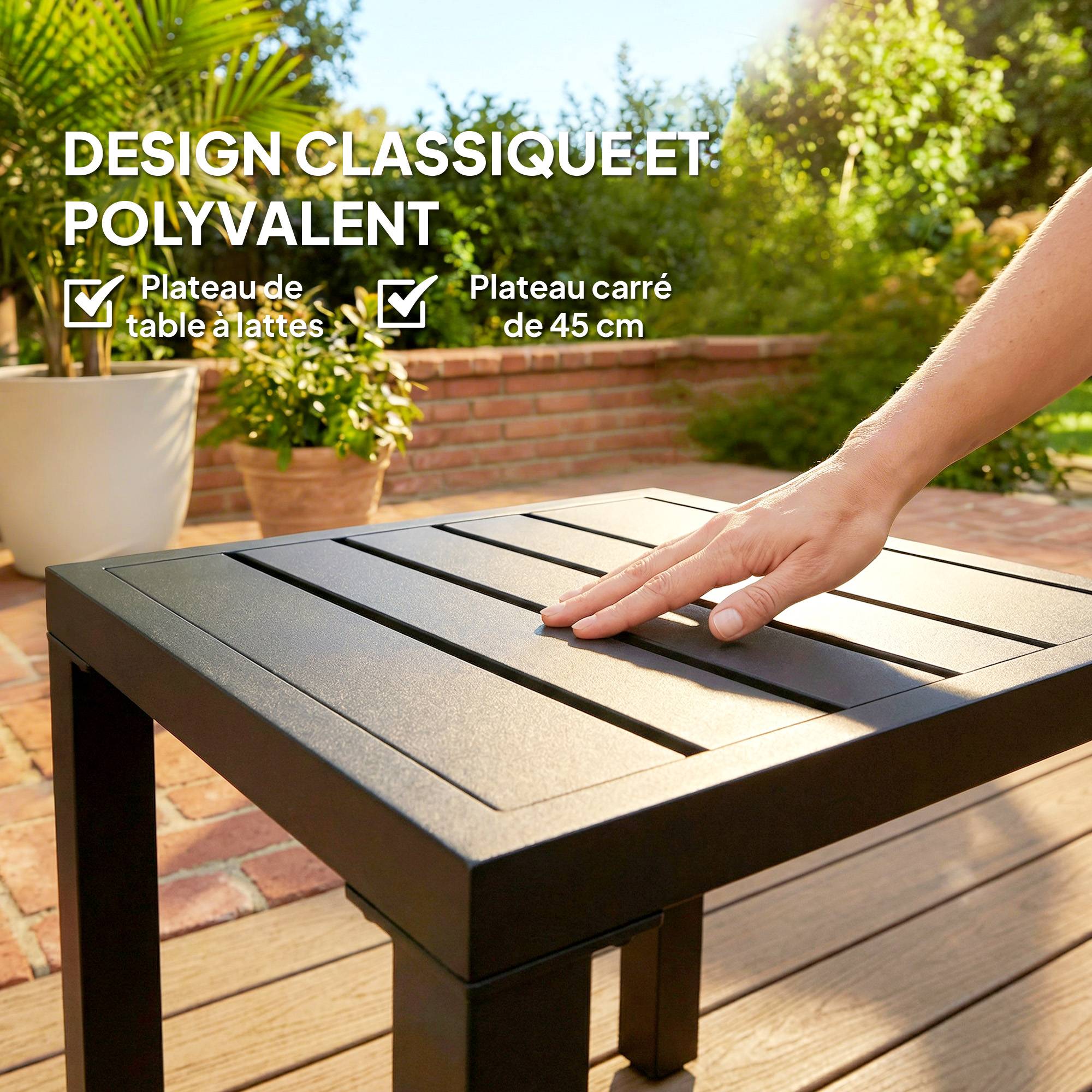 Table de jardin carrée, table de terrasse, cadre en métal, intérieur et extérieur, pour balcon, porche, patio, noir - Image 9