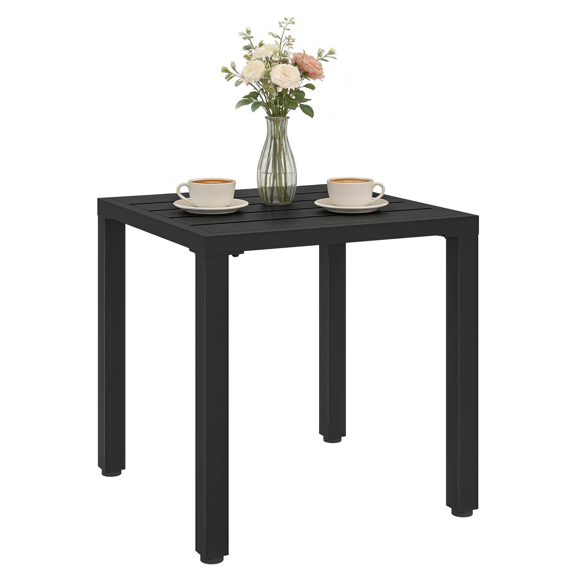 Table de jardin carrée, table de terrasse, cadre en métal, intérieur et extérieur, pour balcon, porche, patio, noir - Image 1