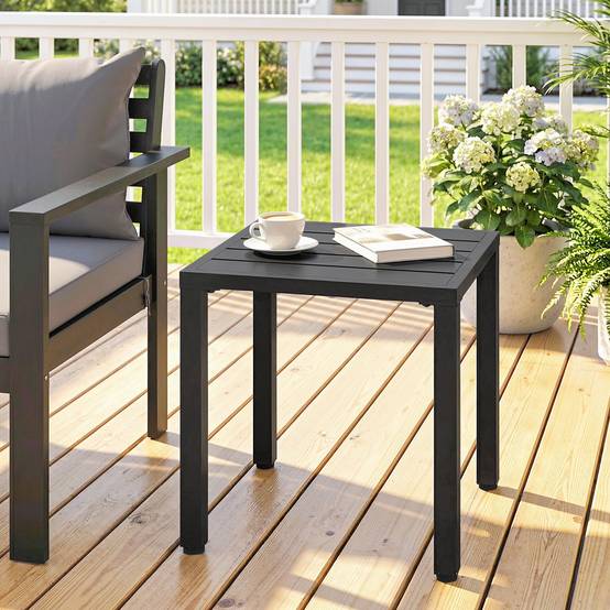 Table de jardin carrée, table de terrasse, cadre en métal, intérieur et extérieur, pour balcon, porche, patio, noir - Image 3