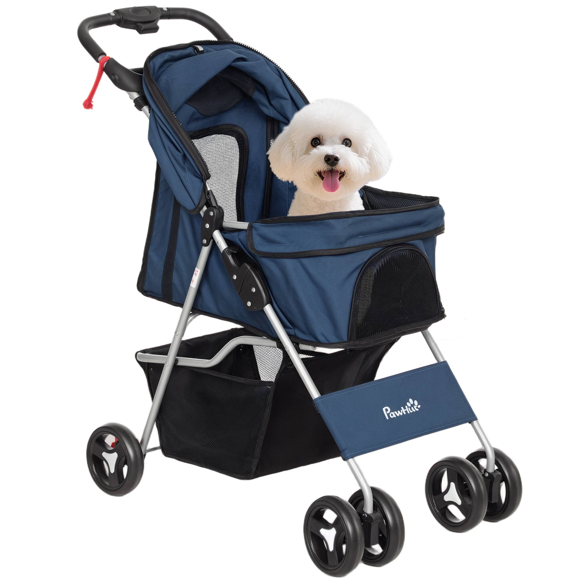 Poussette pour chien avec capote réglable, panier de rangement et roues avec frein, en tissu Oxford, 77 x 45 x 99,5 cm, bleu foncé - Image 1