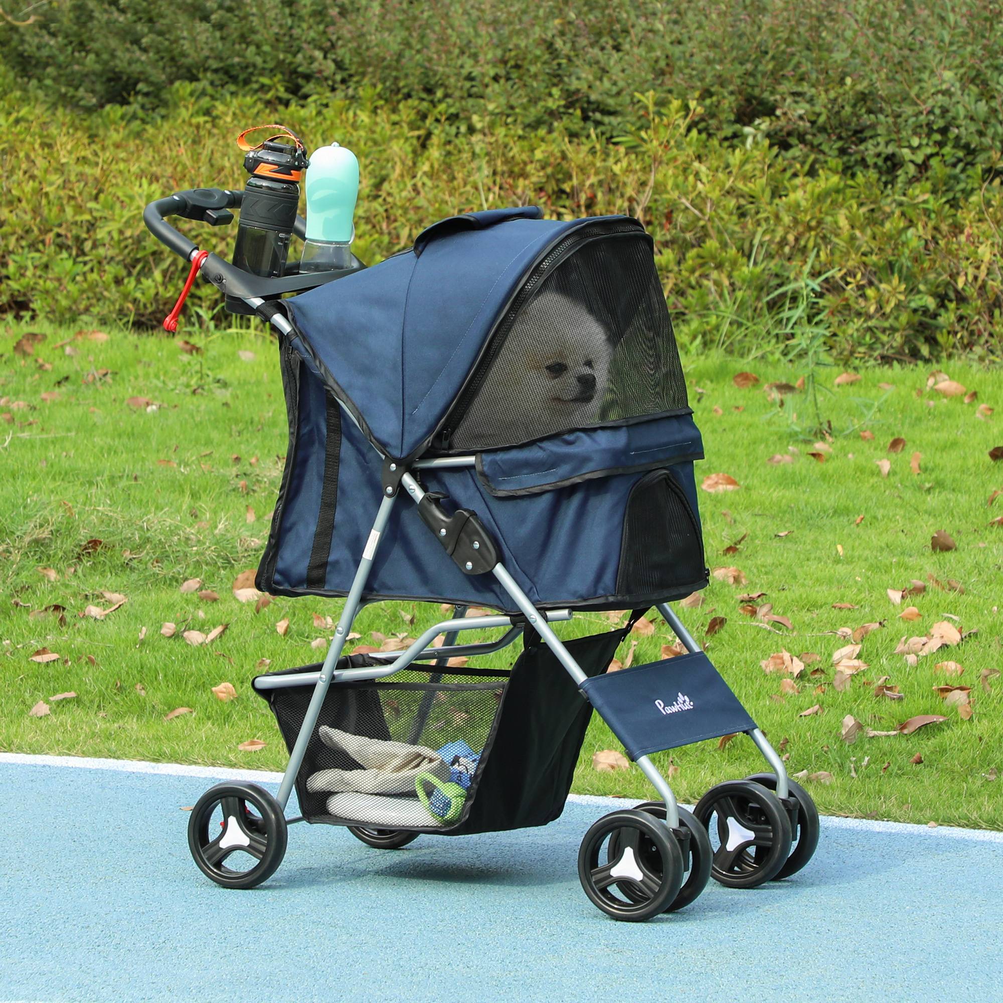 Poussette pour chien avec capote réglable, panier de rangement et roues avec frein, en tissu Oxford, 77 x 45 x 99,5 cm, bleu foncé - Image 4
