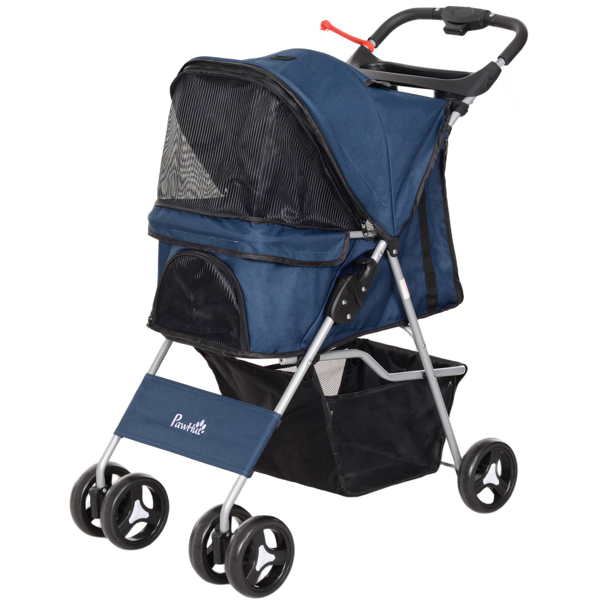 Poussette pour chien avec capote réglable, panier de rangement et roues avec frein, en tissu Oxford, 77 x 45 x 99,5 cm, bleu foncé - Image 2
