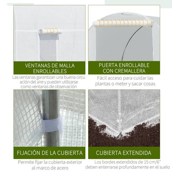 Grande Serre Tunnel 9m² Acier Galvanisé et Bâche PE avec 6 Fenêtres pour Potager 4,45x2x2 m Blanc - ComfortXL Outdoor Living - Image 6
