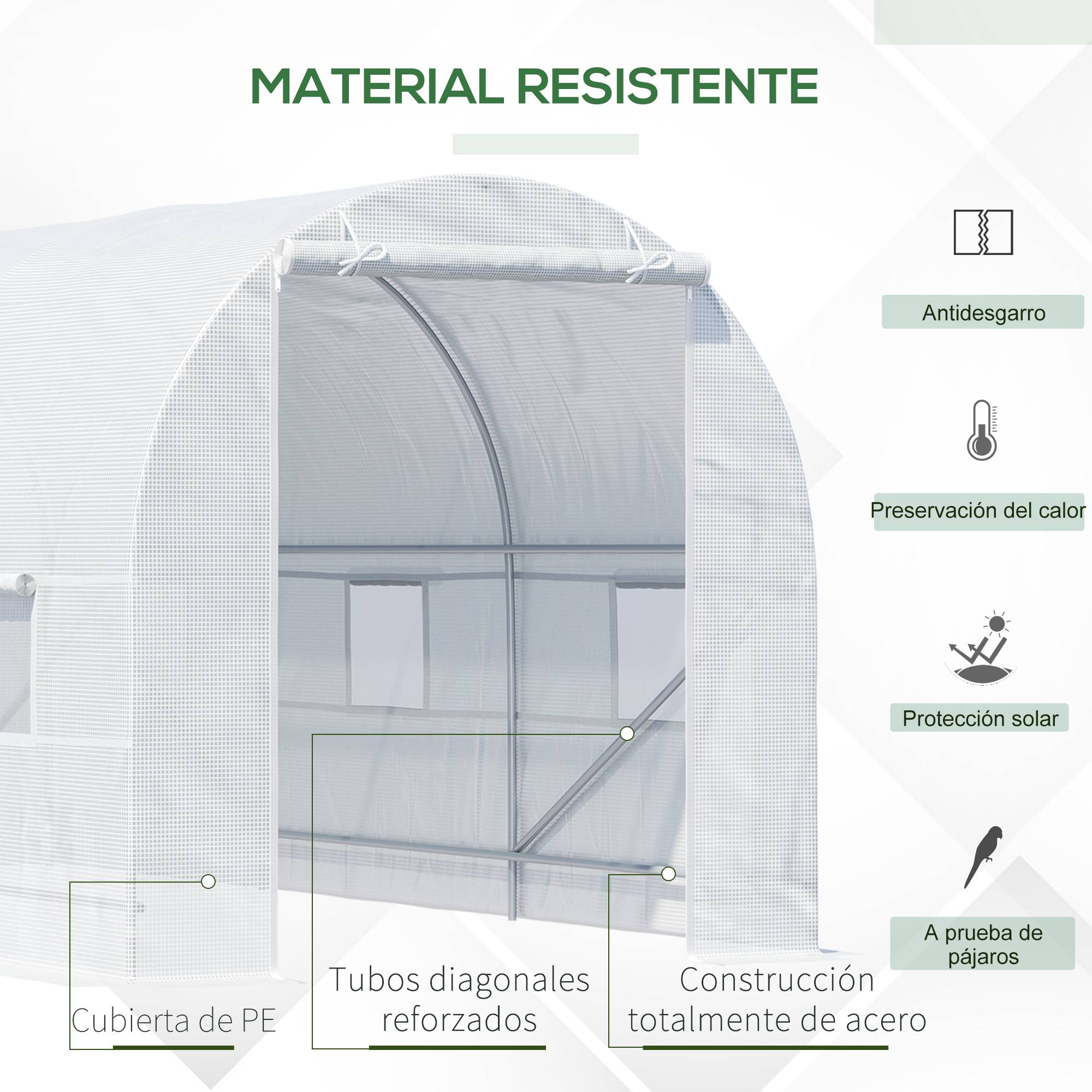 Grande Serre Tunnel 9m² Acier Galvanisé et Bâche PE avec 6 Fenêtres pour Potager 4,45x2x2 m Blanc - ComfortXL Outdoor Living - Image 7