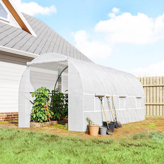 Grande Serre Tunnel 9m² Acier Galvanisé et Bâche PE avec 6 Fenêtres pour Potager 4,45x2x2 m Blanc - ComfortXL Outdoor Living - Image 3