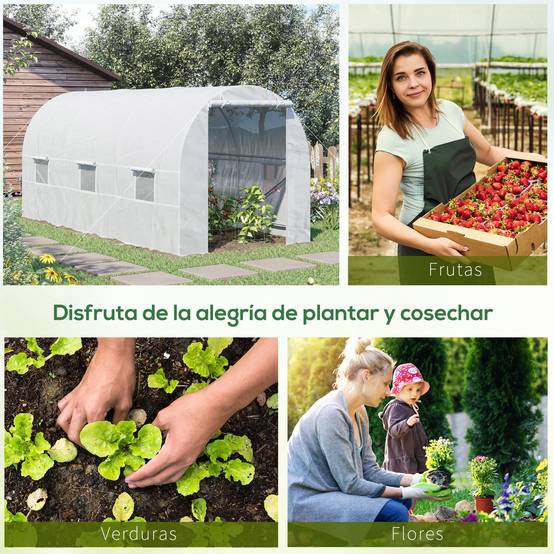 Grande Serre Tunnel 9m² Acier Galvanisé et Bâche PE avec 6 Fenêtres pour Potager 4,45x2x2 m Blanc - ComfortXL Outdoor Living - Image 8