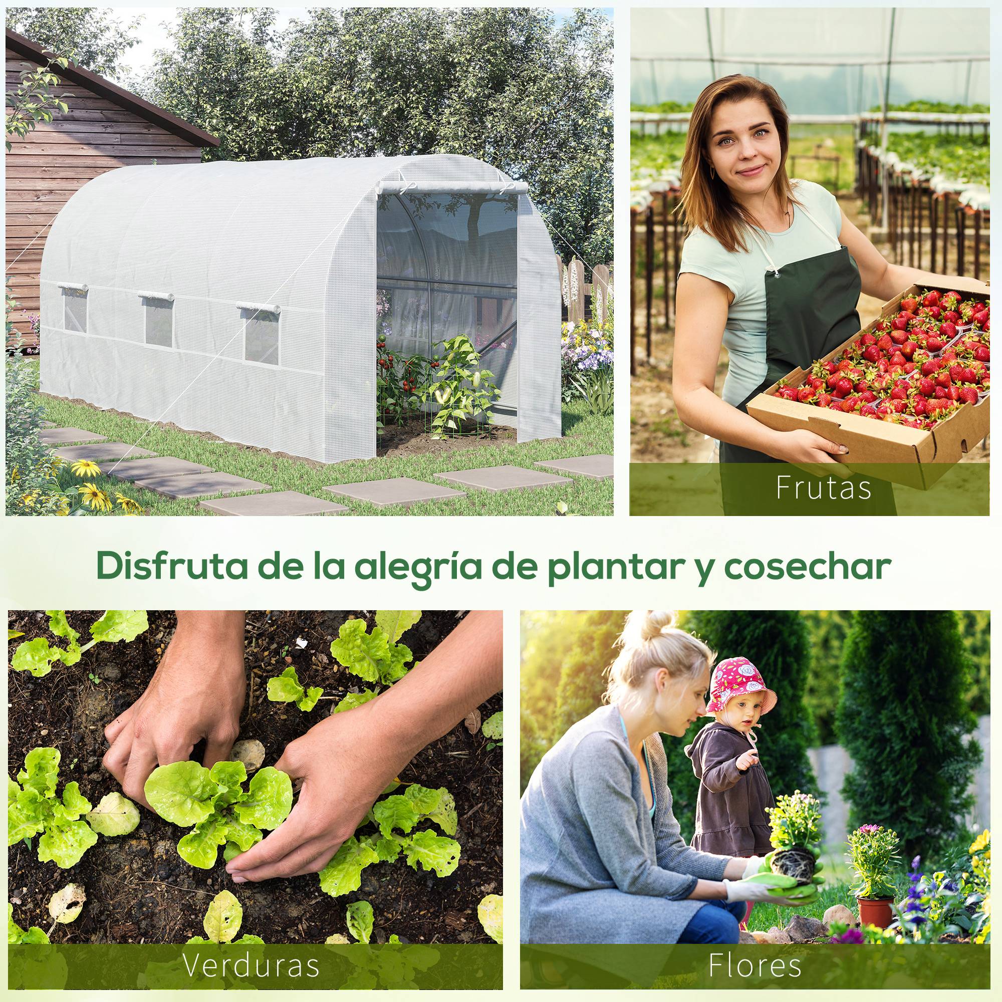 Grande Serre Tunnel 9m² Acier Galvanisé et Bâche PE avec 6 Fenêtres pour Potager 4,45x2x2 m Blanc - ComfortXL Outdoor Living - Image 8