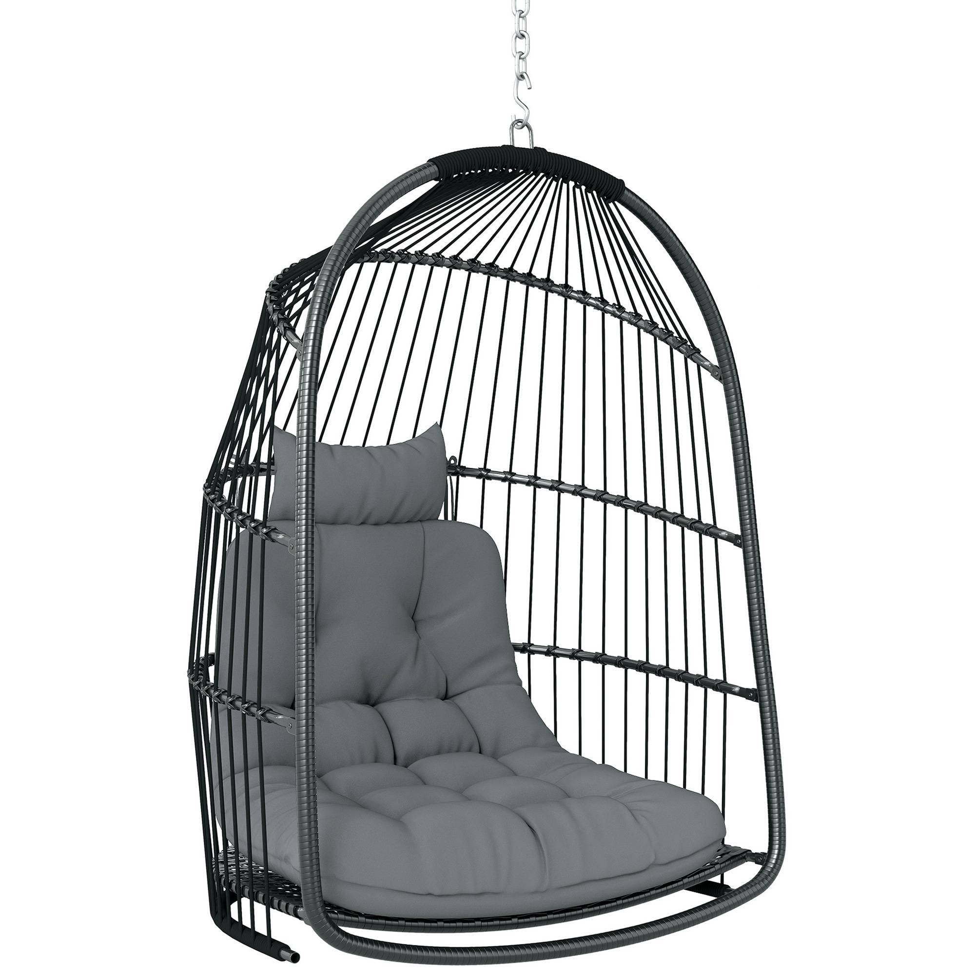 ComfortXL - Fauteuil suspendu résine tressée acier gris foncé 74 x 68 x 105 cm pliable avec coussin charge 150 kg - Image 10