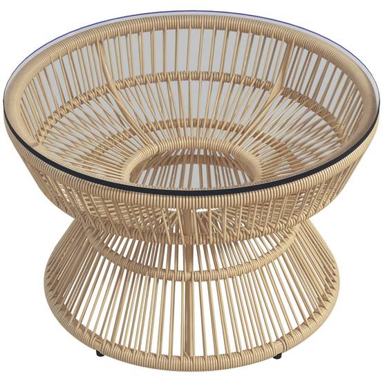 ComfortXL - Table basse de jardin ronde résine aspect rotin balcon plateau verre naturel - ComfortXL Outdoor Living - Image 1